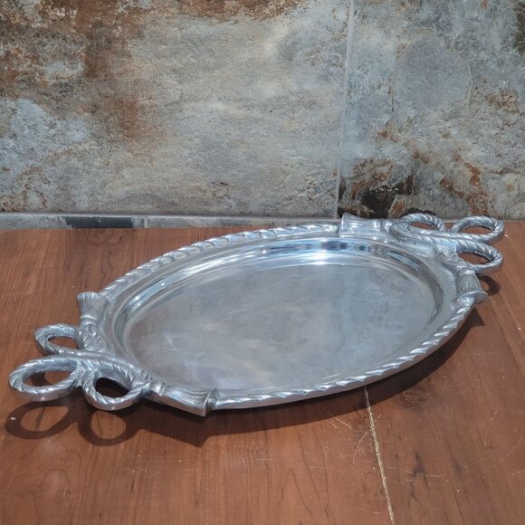 Vintage Aluminum Footed Serving Platter Tray Large Heavy - Picture 5 of 10